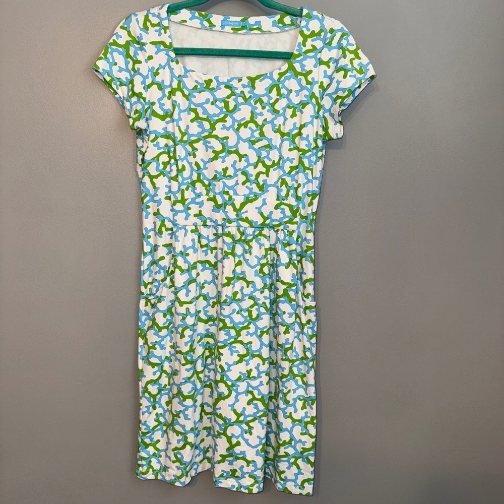 J. McLaughlin Multicolor Coral Pattern Shift Flare Short Sleeve Dress Size Small